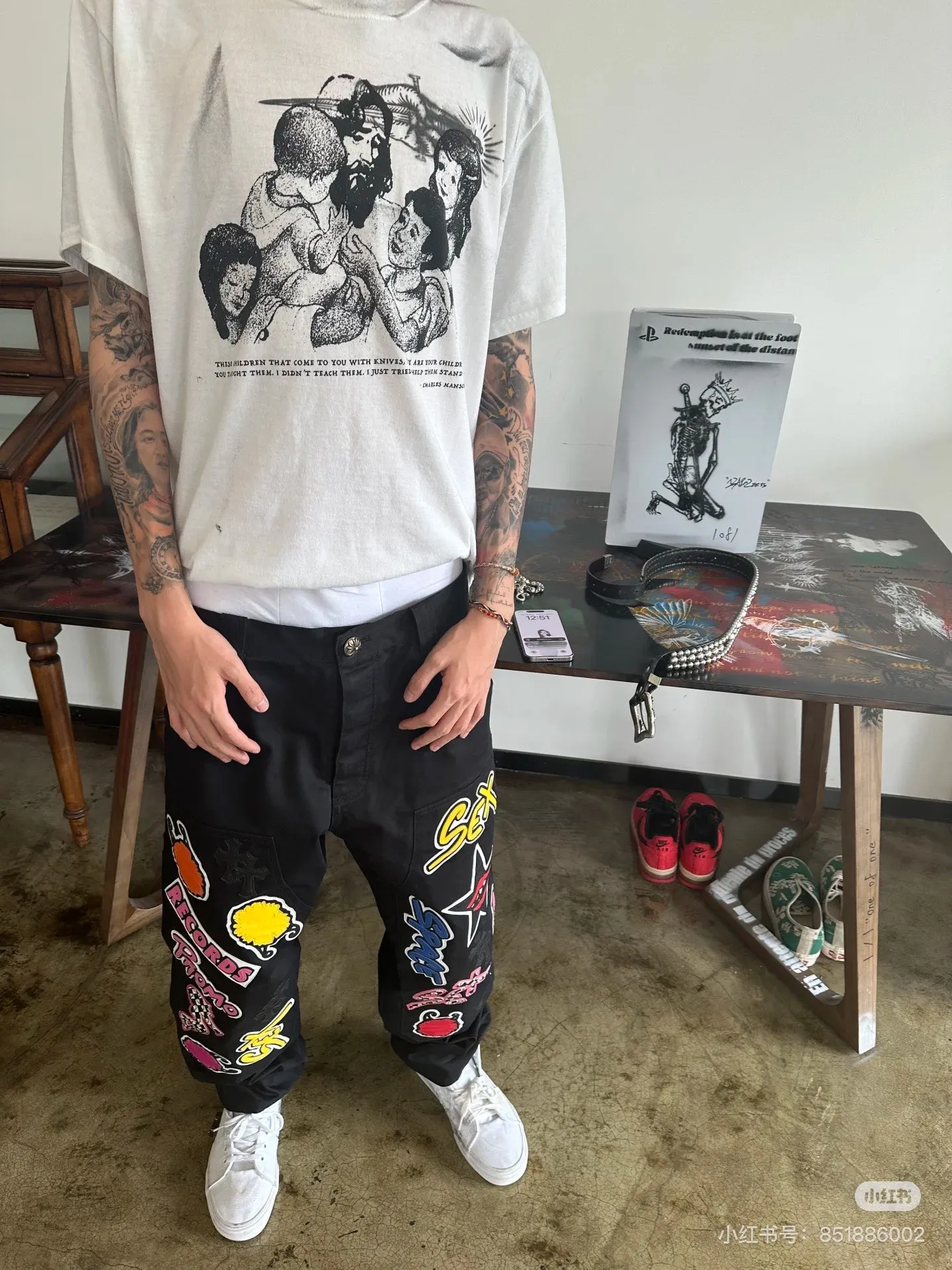 P280 Style number: D337 CHROME HEARTSChrome HeartSex Records graffiti overalls #Chrome Heart SIZE#28-36(S M L 36 pants length 108 waist 92 hips 140